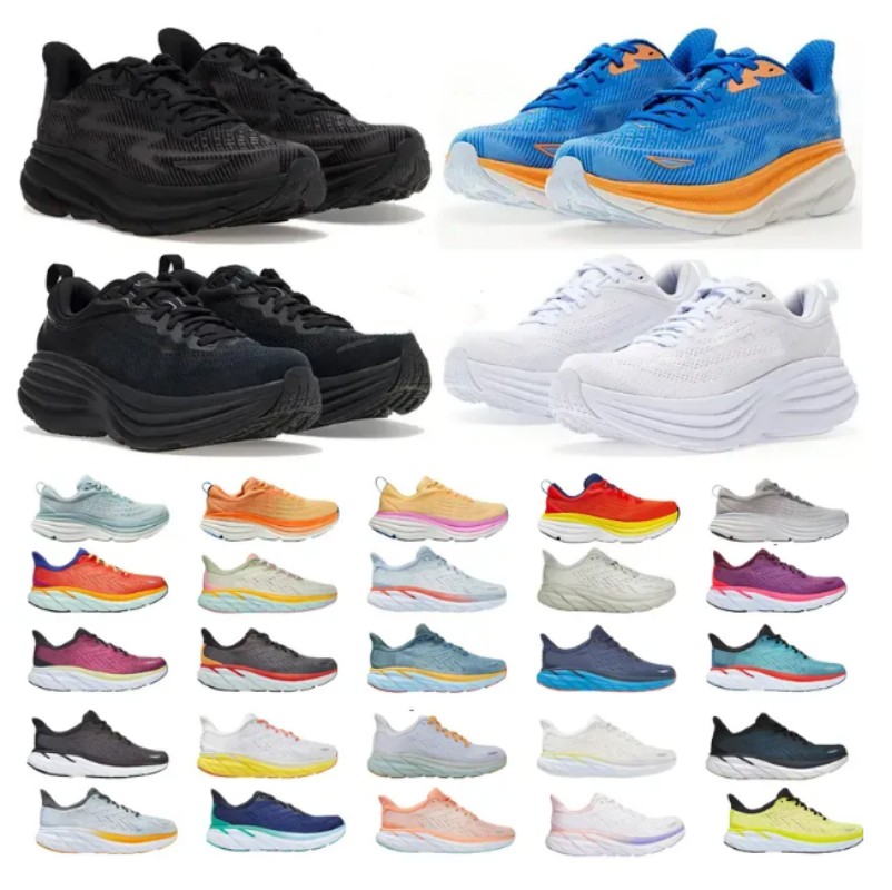2025 New Running Shoes Three Black White Blue Fog Orange Mint Powder Purple Yellow Pear Clove Marble Clifton 9 Bondi 8 Men's Designer Sneakers