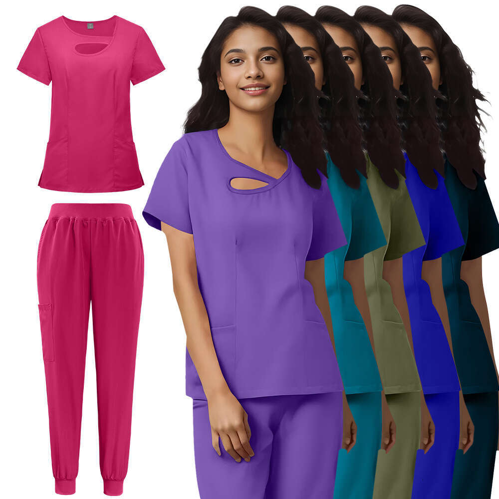 Grande taille Sexy creux médical femmes solide nouvelle couleur infirmière uniforme lavage des mains vêtements givré ensemble séchage rapide soli