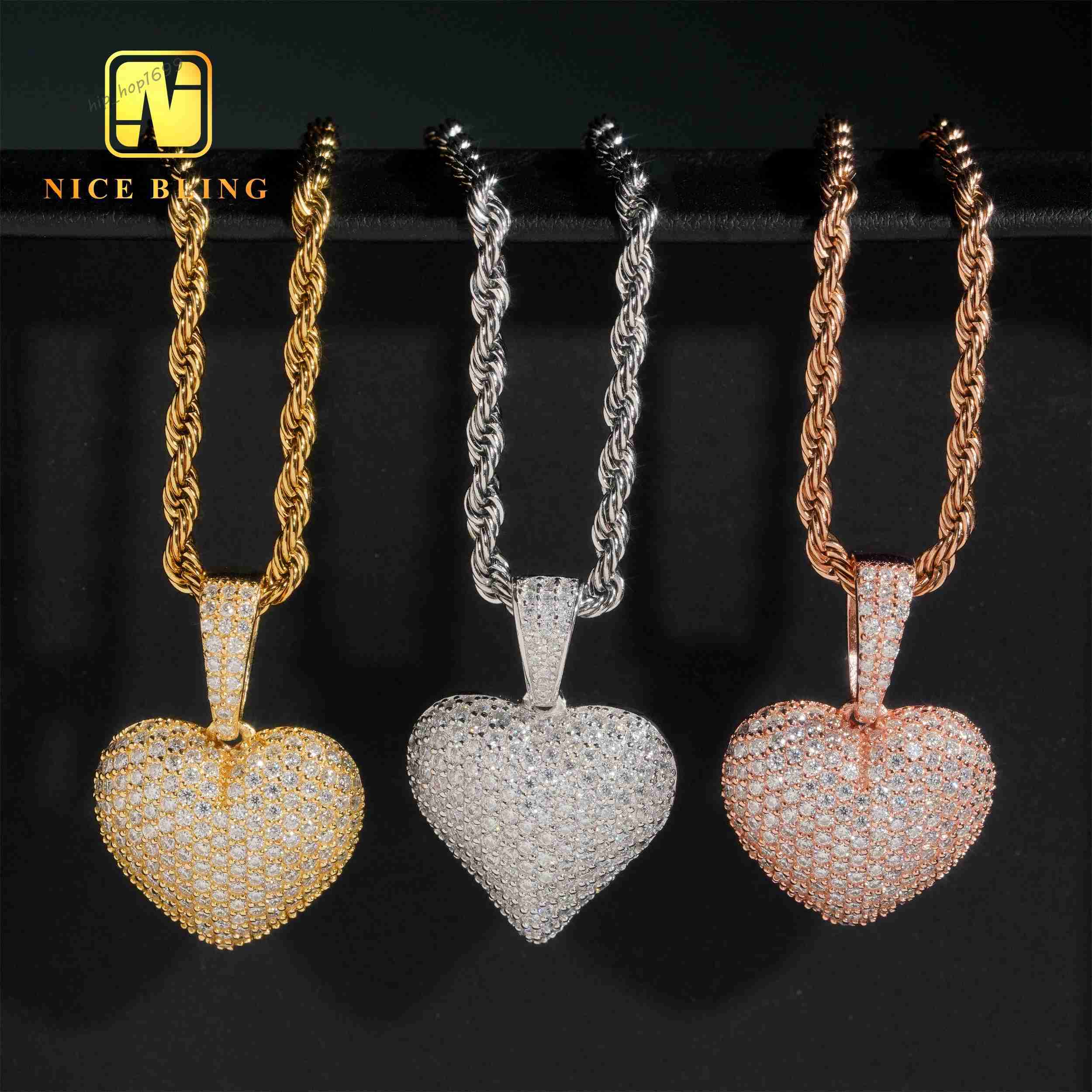 Cheap Price Hip Hop Jewelry Men Women Heart Shape Charm Pendants 925 Sterling Silver Jewelry Pass Diamond Tester