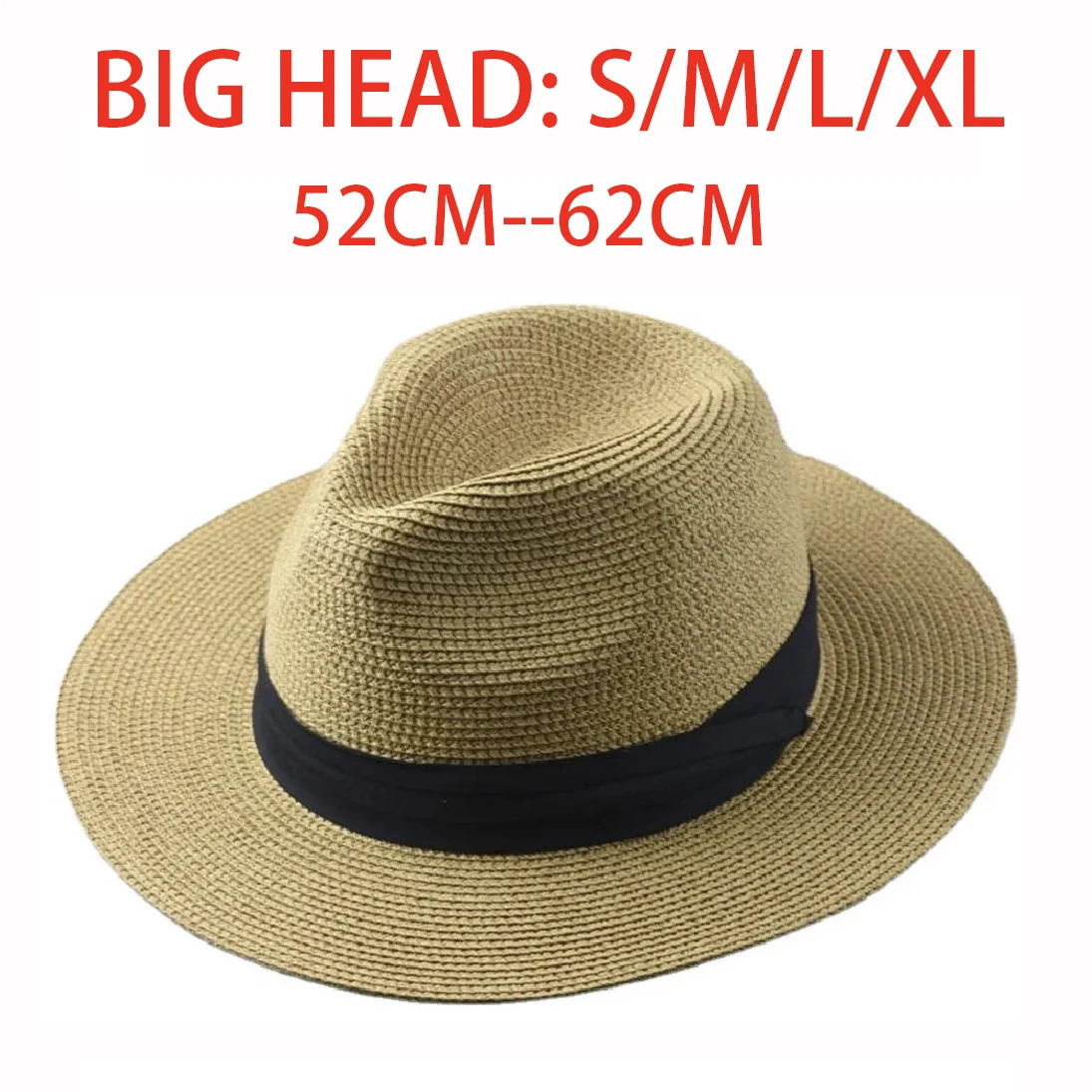 Over Size Straw Sun Hat for Men Big Head 62cm Panama Hats Male Outdoor Fishing Beach Foldable Jazz Top Hat Sunscreen Visor Hat 250306