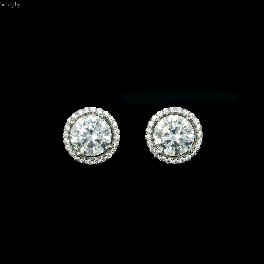 Sier & Gold Plated Carbon Dia Pearl High Luster Style 2 Carat White G Color Surround Stud Earrings