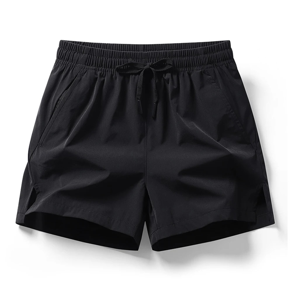 Summer Mens Casual Split Beach Shorts for Sports Ice Silk Fitness Running Breathable Elastic Waist Quick Drying Solid Colors 250225