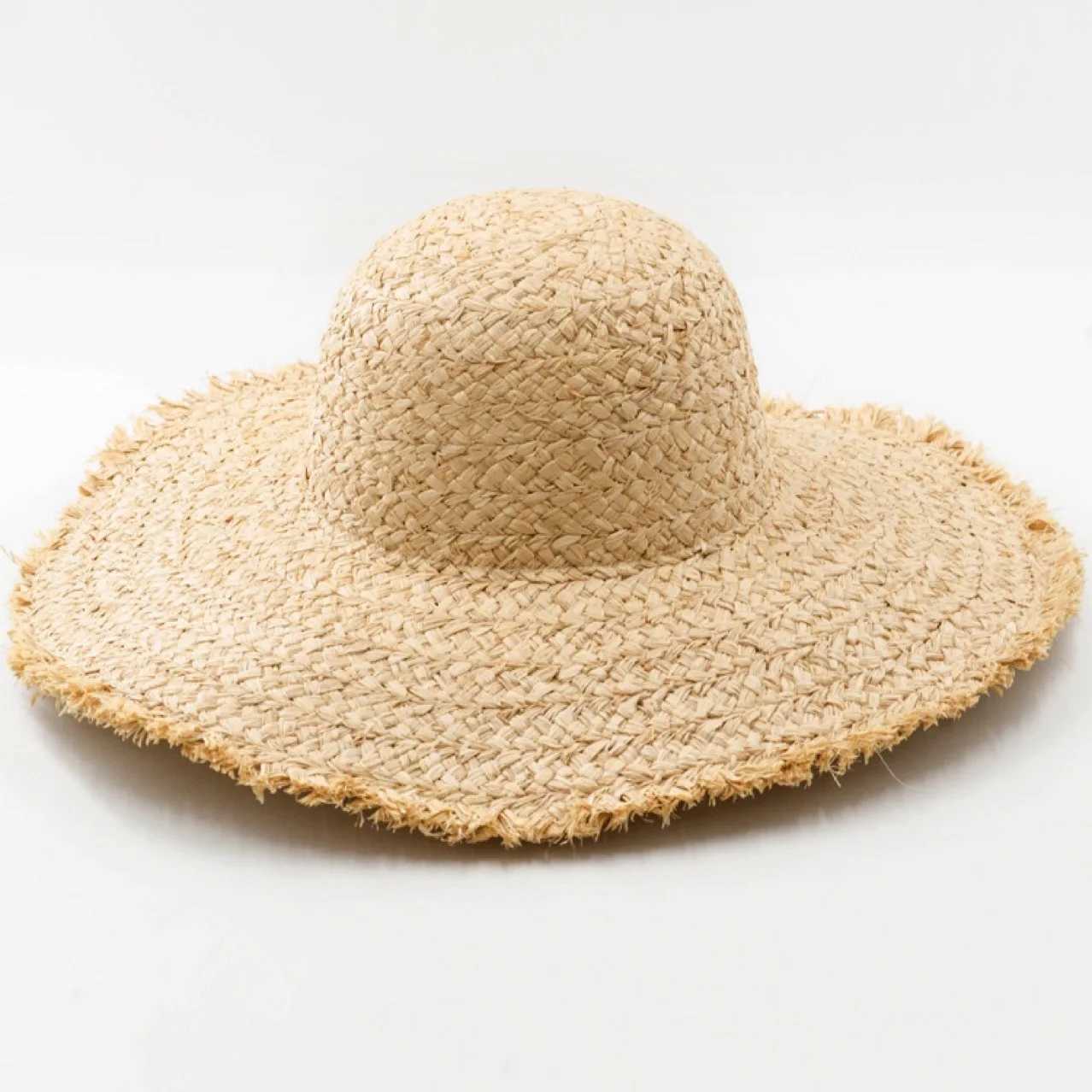 Summer Wide Brim Ruffle Straw Hat Womens Multi Color Natural Rafia Outdoor Beach Holiday Sun Hat Casual Solid Color Panama W250307