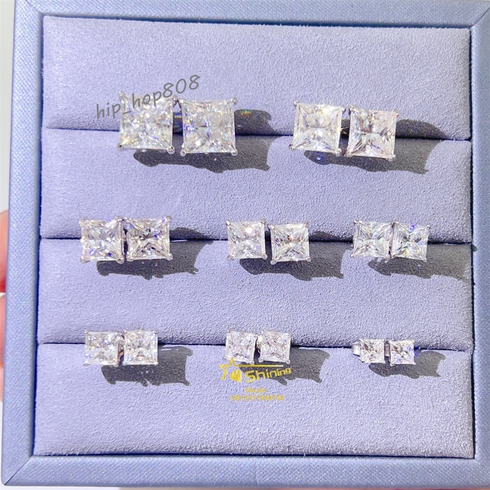 Nouvelle mode 14k Gold plaqué Fancy Forme Princess Cut Wholesale Men Moisanite Moisanite Moucles d'oreilles en diamant