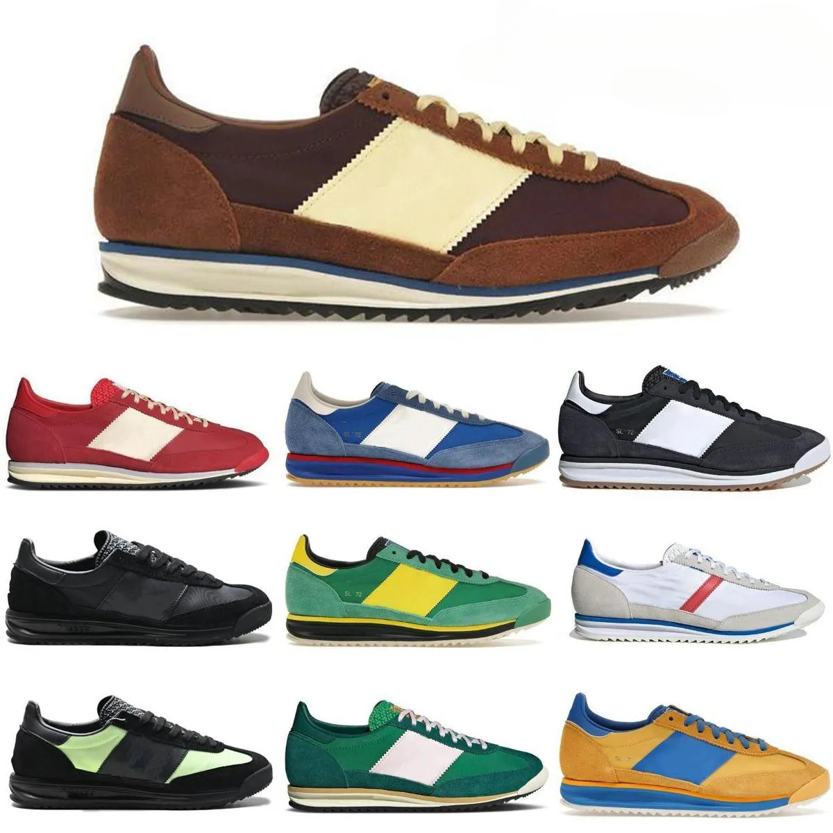 Designer Chaussures Homme Femme Baskets Classiques Décontractées SL72 RS Bordeaux Marron Bleu Blanc Rouge Vert Jaune Pointures 36-45
