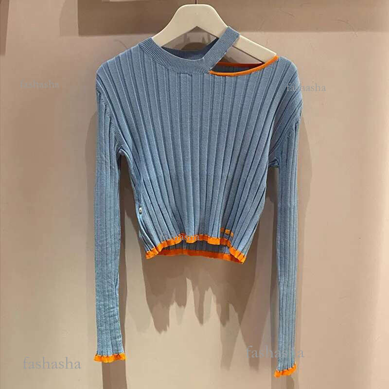 508 2021 Spring Summer Brand Same Style Sweater Long Sleeve Crew Neck Fashion Womens Clothes High Quality Womens Blue Pullove