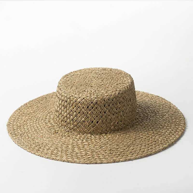 Wholesale Top Hand Woven Seaweed Women Sun Hats Natural Men Boater Hat Summer Beach Hat Derby Straw Hat Chapeu Hat Flat Cap W250307