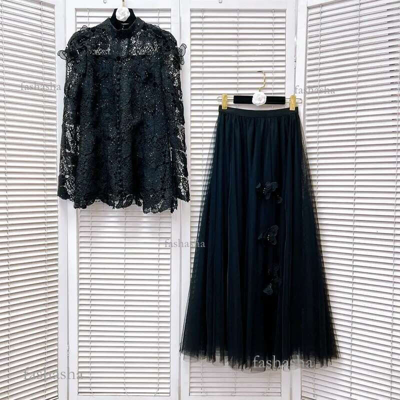 1008 2024 Spring Autumn Two Pieces Sets Skirt Empire Long Sleeve Crew Neck Empire Long Skirt Flora Pri