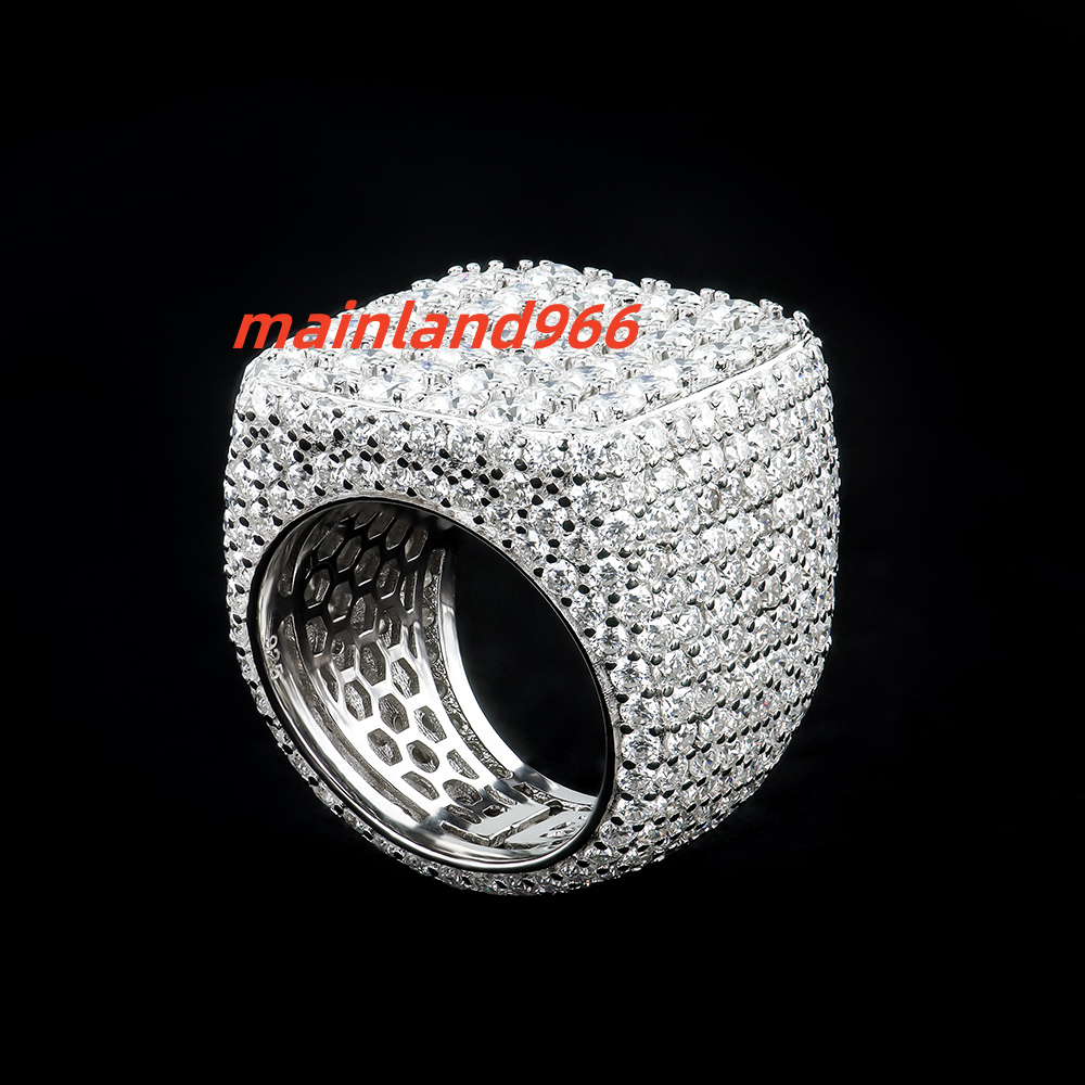 Moissanite Iced-out Square Ring 925 Sterling Silver White Gold Plated Factory Wholesale Vvs D Hip Hop for Men Pass Diamond Test