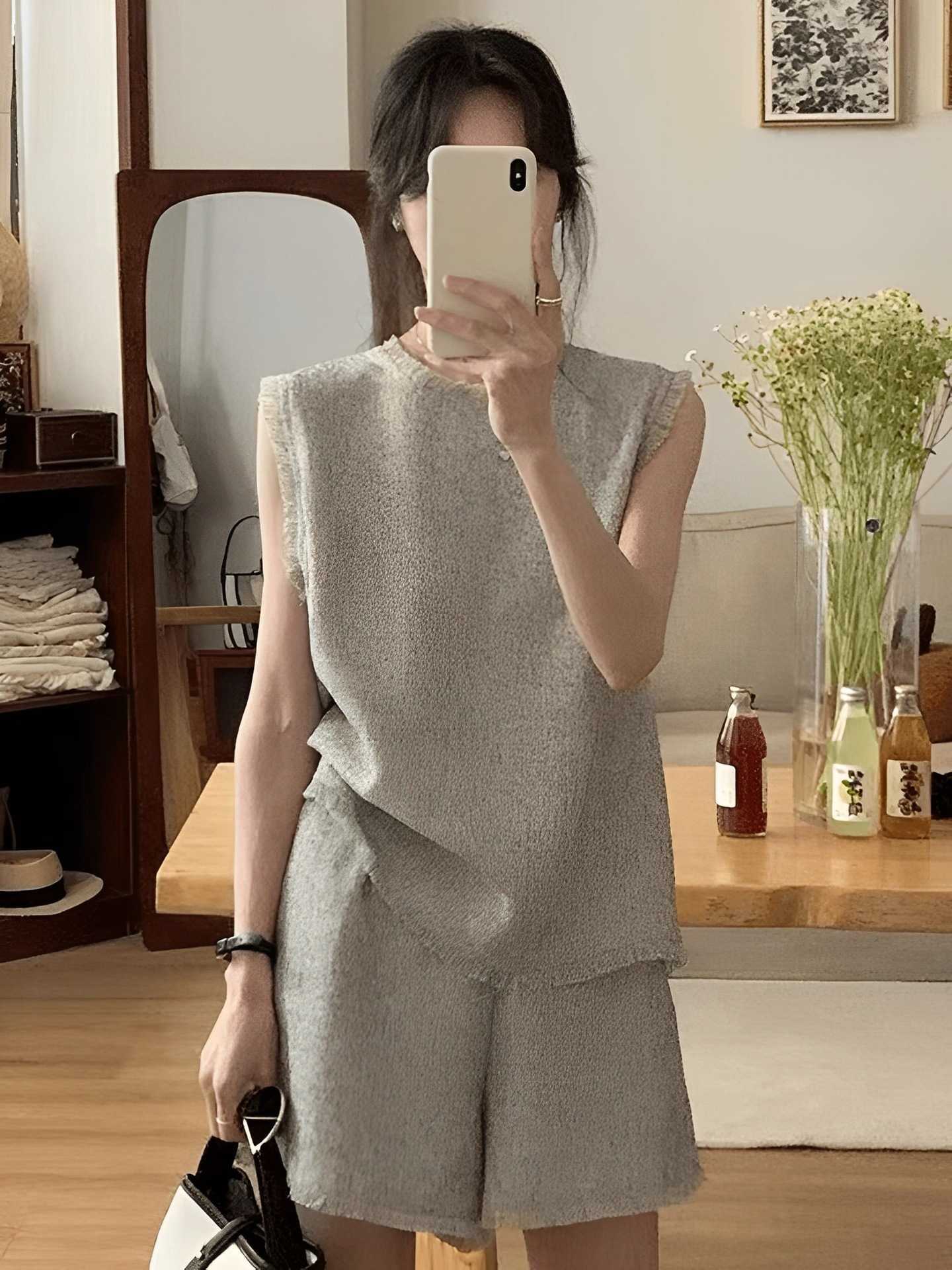 Ensemble de lin en coton femelle 2024 Été Nouveau tempérament de la mode coréenne