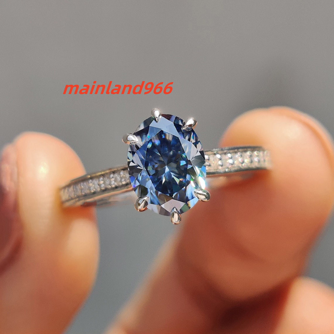 Elisa Blue Oval Cut Lab Grown Diamond Ring Platinum White Gold 10K 14K 18K Engagement Wedding Ring Fine Jewelry for Man Women