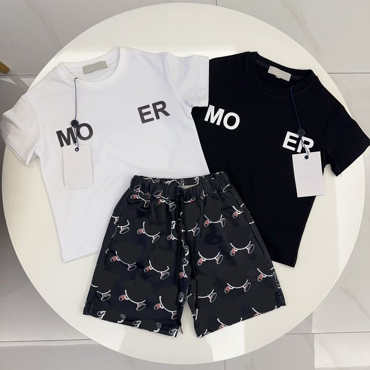 kids T-shirts Shorts Sets Designer baby toddler black white Tshirts tops Boys Girls Clothing set Clothes Summer white black Luxury youth 2-10 yea-image-962621049