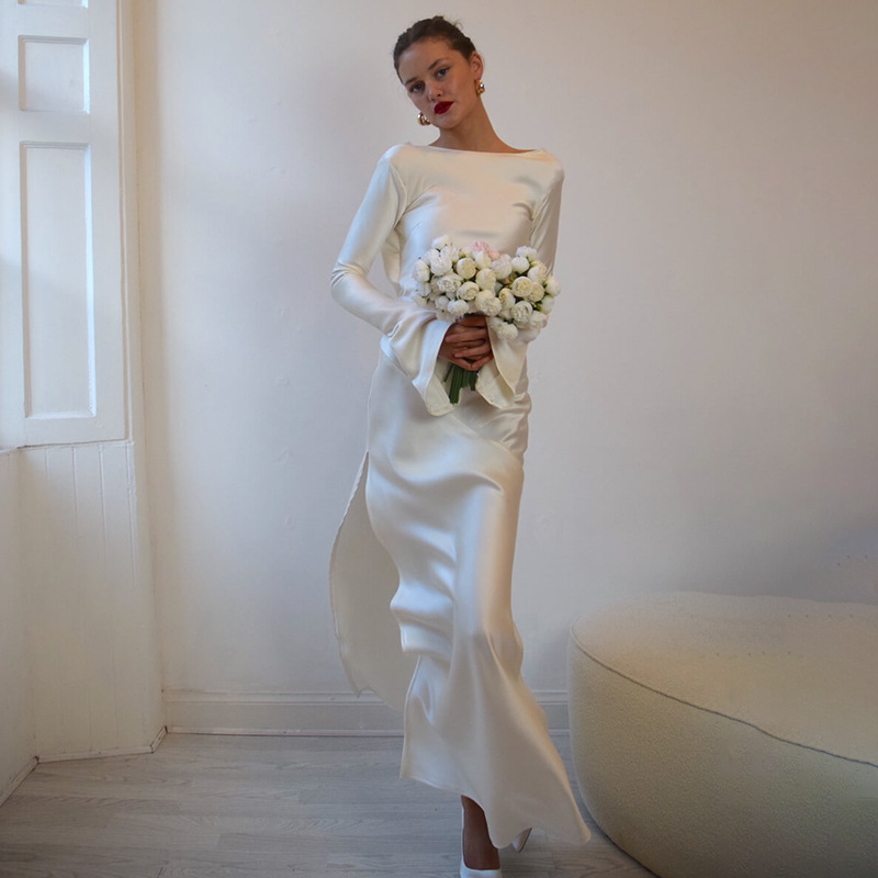 Articat Bodycon Long Manche à manches longues Robe de soirée Club de soirée Femelle Slim Fit Round Cou Long Robe Automne
