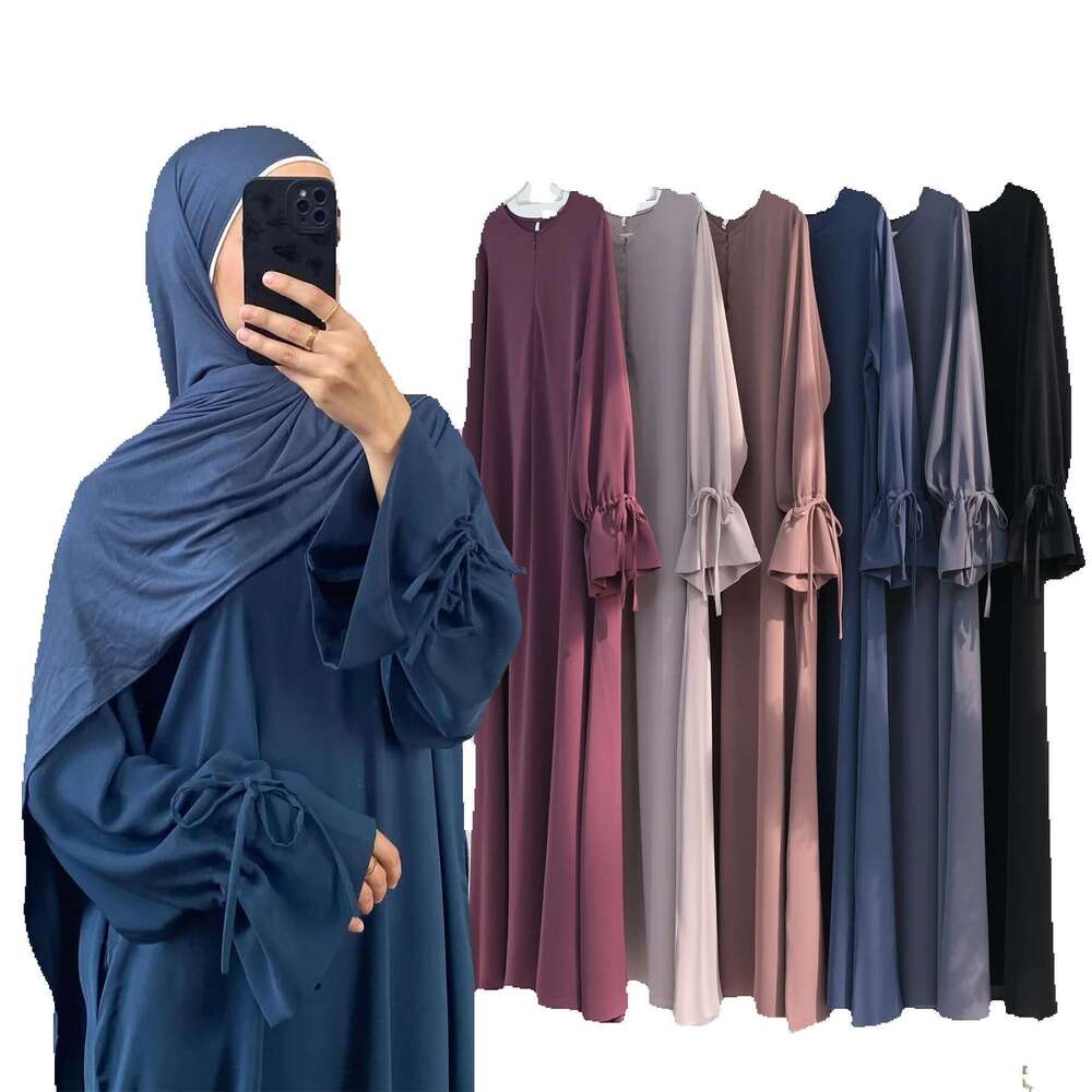 Vêtements ethniques 2025 Dubaï Turquie Solid Tie Sleeve Robe LR938 Lavable Mode Ventilation Loisirs Temps Automne Robe Femmes Sexy Nouveauté Tail