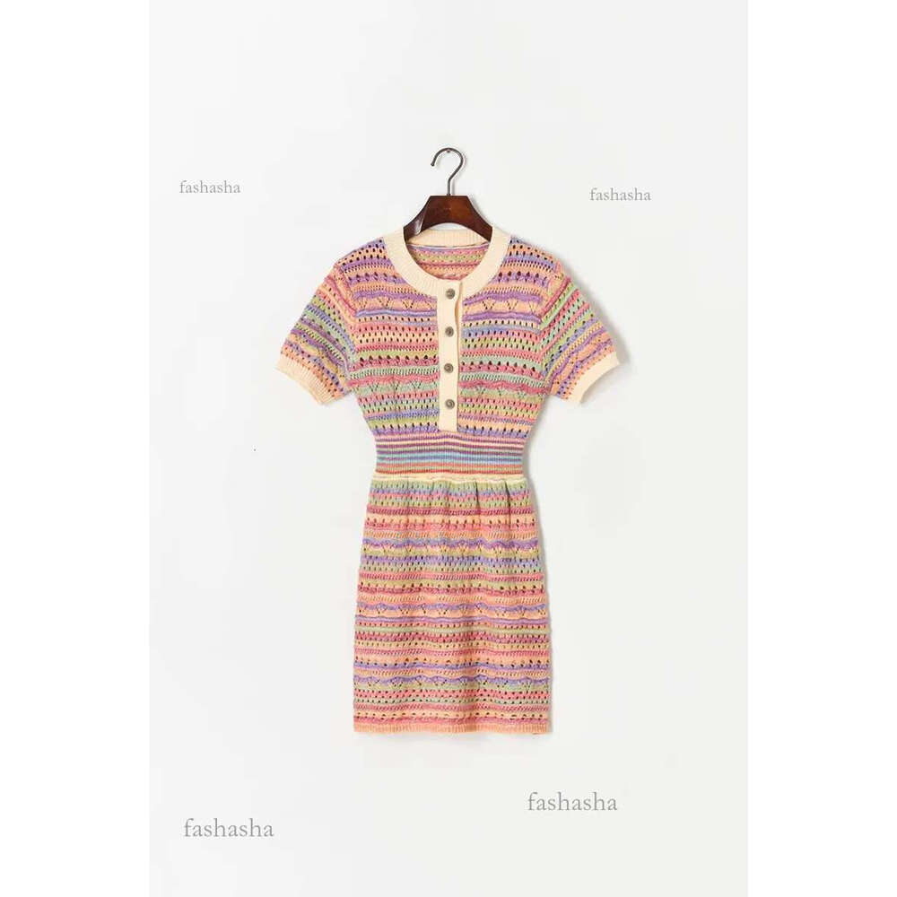 720 2024 Runway Dress Spring Summer Dress Brand Same Style Empire Short Sleeve Kint Dress Crew Neck Womens Fashion High Quality M