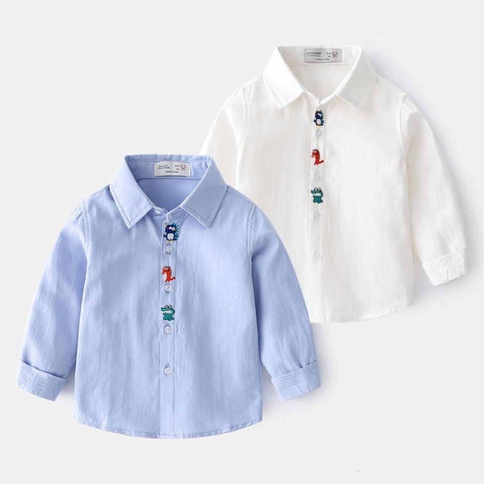 Ddmyshoesvip Soft Non Fading Long Sleeved For Boys Girls Spring And Autumn Collection New Children S Clothing Front Placket Cartoon Dinosaur Shirt