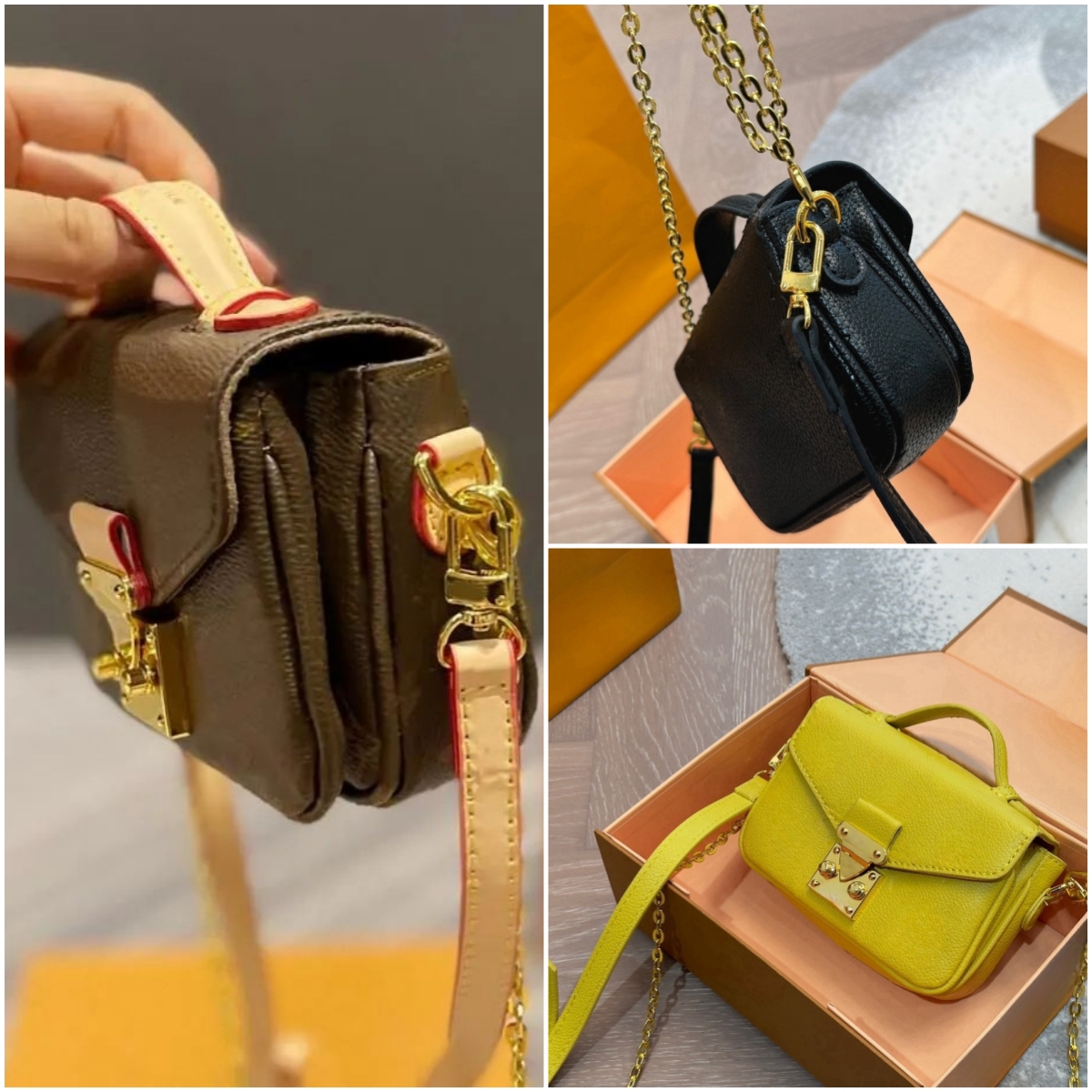 Sac de luxe classique sac mini rabat à main sac à main chaîne métallique en cuir deux bretelles portefeuille épaule pour hommes