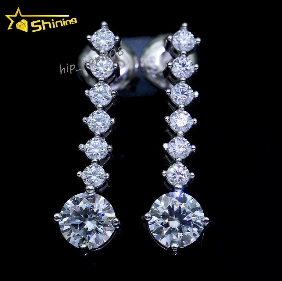 Iced Out Hip Earrings Customization Vvs Moissanite Diamond Seven Stones Screw Back Earrings with GRA Certificate