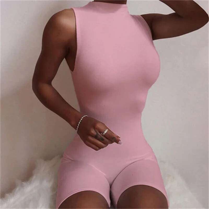 Y2k Women Rompers Sleeveless O-Neck Skinny Solid Sheath Slim Sporty Fiess Playsuit One Pieces Jumpsuit Shorts Casual Outfits