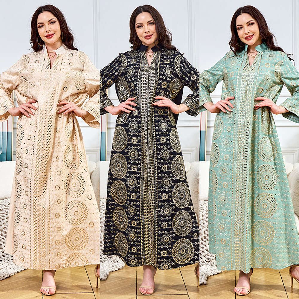 Ethnic Clothing Dubai Clothing Factory Muslim Robe Womens Long New Bead Evening Dress Abaya Autumn Dress Women Loose Self-cultivation Novelty Dress