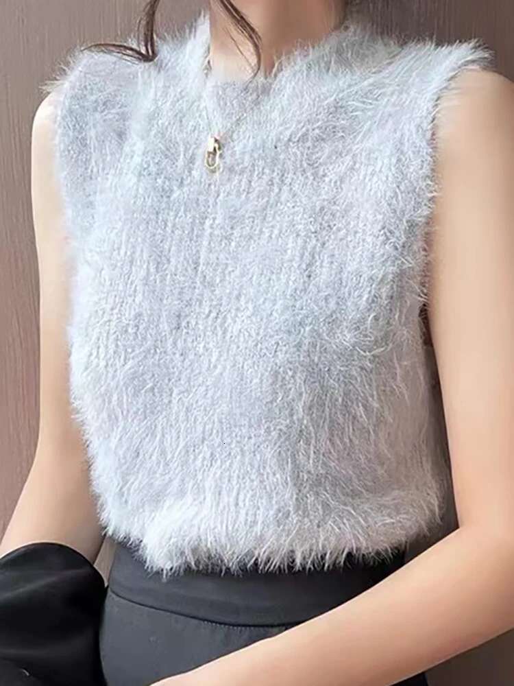 Heliar Faux Mink Sweater Vest Solid Autumn Sleeveless O-Neck 2024 Winter Jumpers Women Elegant Tank Tops
