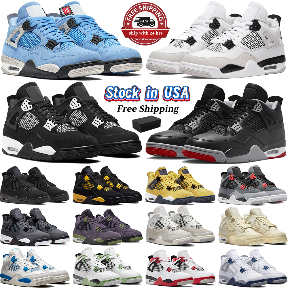 Entrepôt local 4 Chaussures de basket-ball Low Military Black Cat University Blue Bred Thunder Stock aux États-Unis Dhgate Outdoor Designer Sneak