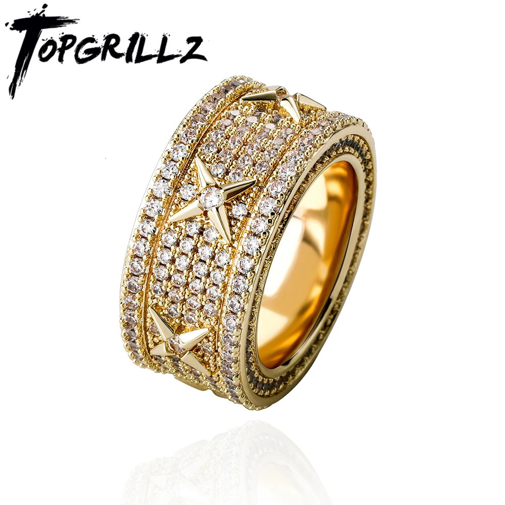 TOPGRILLZ Mens Ring White Gold Plated Iced Out Full Micro Pave Cubic Zirconia Ring Hip Hop Punk Ring Set For Gift 250303