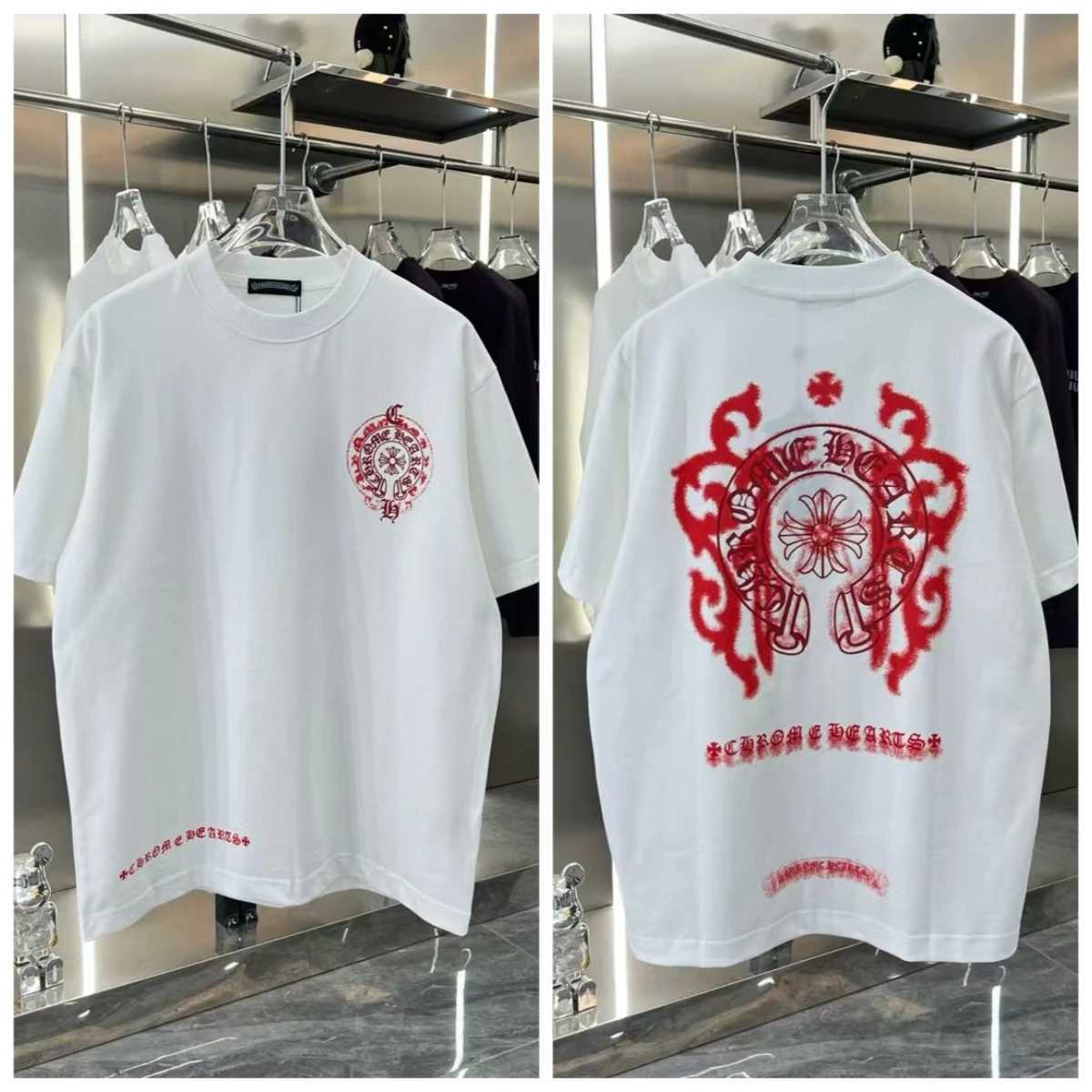 Men's T-Shirts High Version 2025 Spring and Autumn New CH Horseshoe Print Crew Neck 320g Short Shaft T-shirt Cross Top Mens and Womens Models L