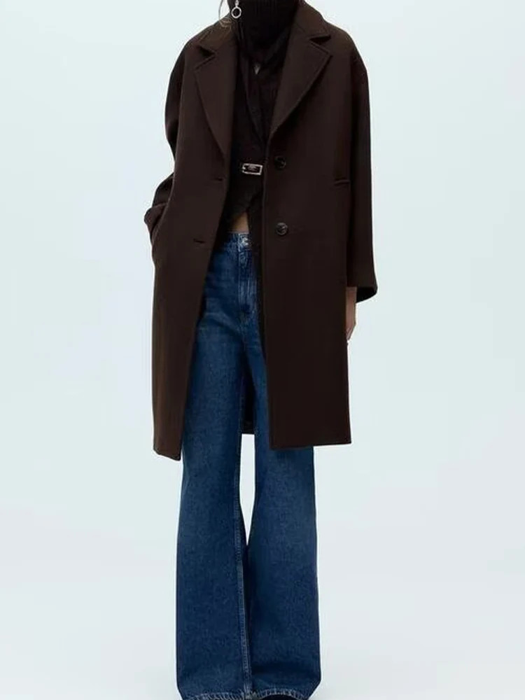 European and American style 2024 winter womens retro casual singlebreasted long loose coat jacket 250225