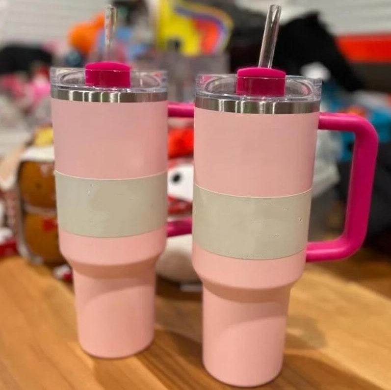 US STOCK 40oz Gobelets Flamingo en acier inoxydable avec couvercles et paille hiver rose cible rouge imprimé conservation de la chaleur tasses de