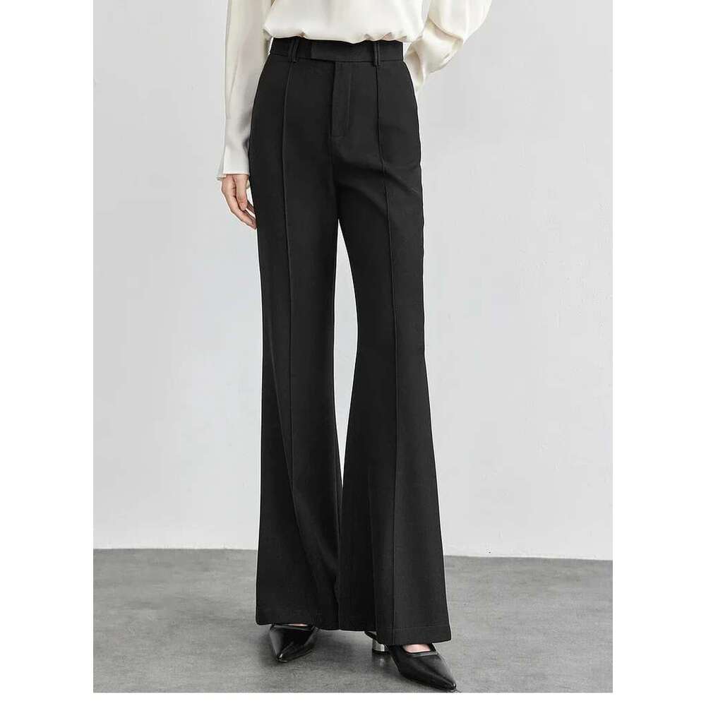 Black Flare Pants For Women 2025 Spring Fashion Commute Skinny Elastic High-Waist Full-Length Trousers