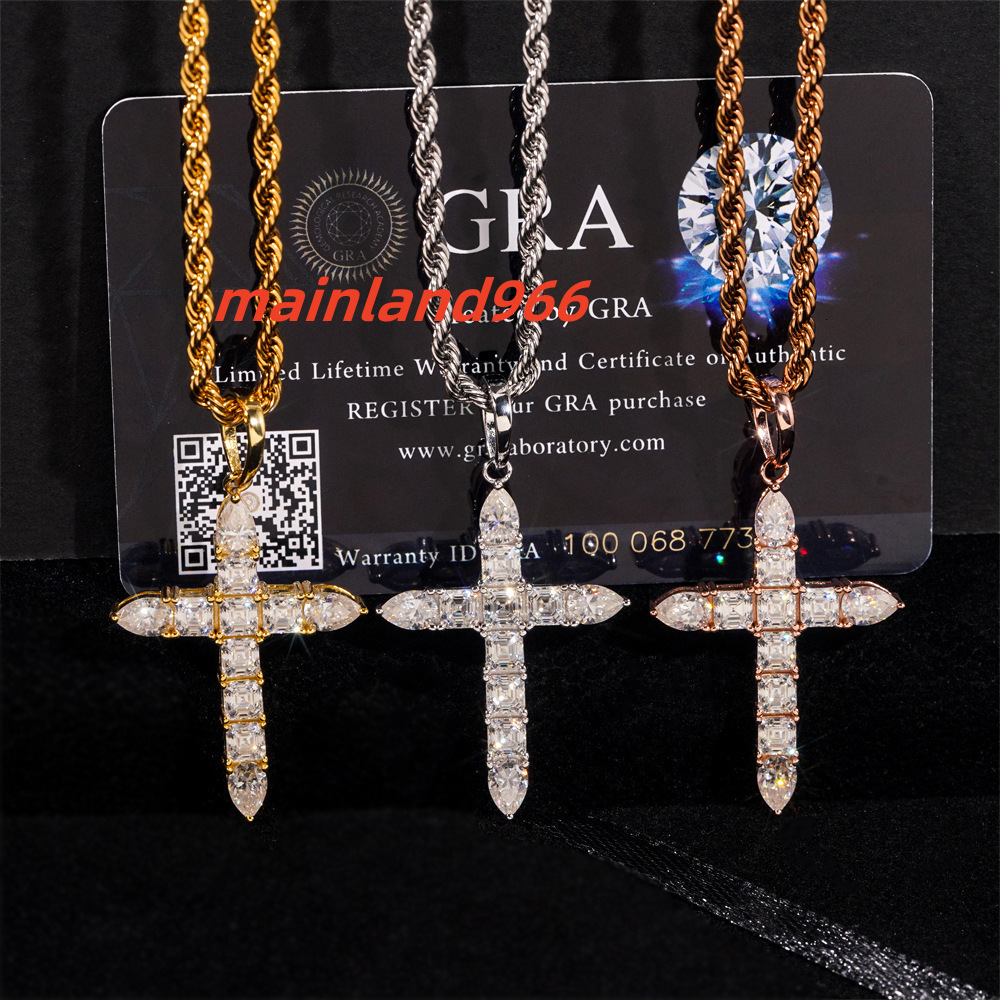 925 Silver D Color VVS Moissanite Cross Pendant Fashionable European American Jewelry for Men and Women Hot New Product