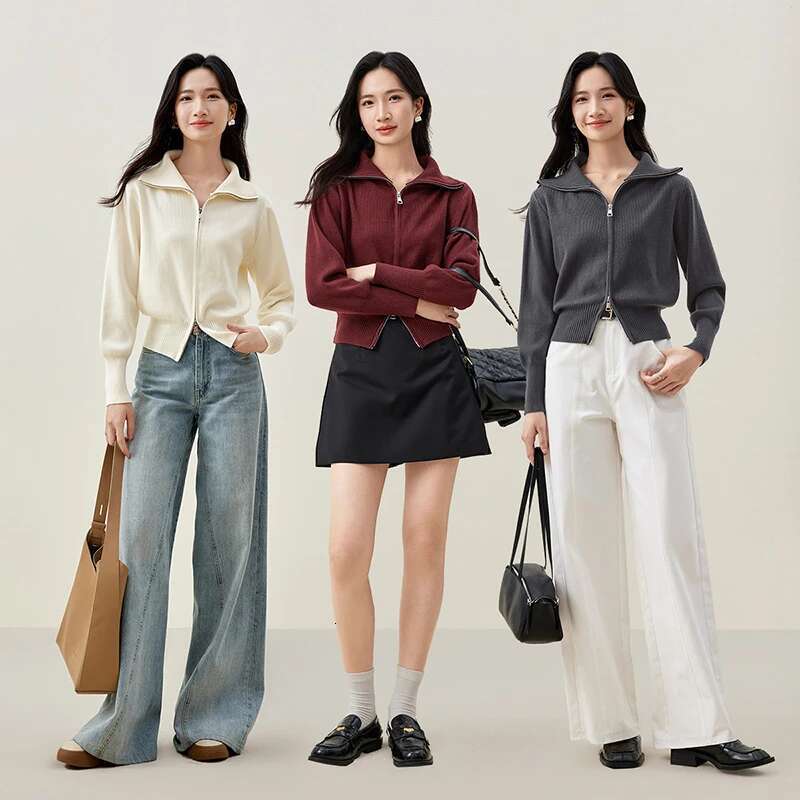 Spring Red Knit Cardigan Women 2025 Casual Solid Commute Long Sleeve Zipper Short Jumpers Female Clothing