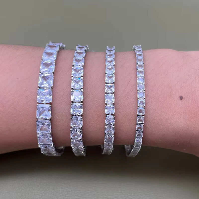 3mm-5mm 925 Sterling Silver VVS Moissanite Tennis Bracelet Pass Diamond Test Free Engraved Bling Mens Fine Jewelry for Women