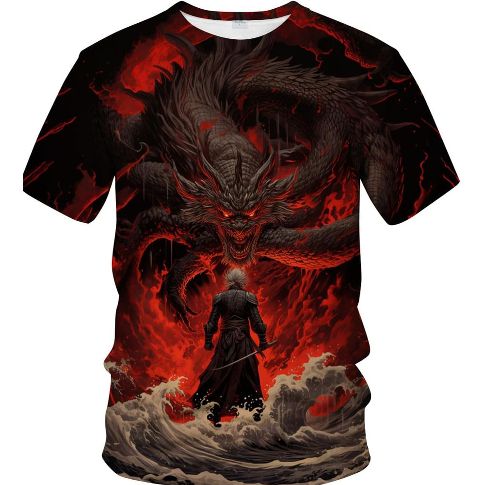 Mens T shirt Traditional Chinese Dragon T-Shirt Funny Anime Graphic Tee Shirt tee Casual tops summer clothes red