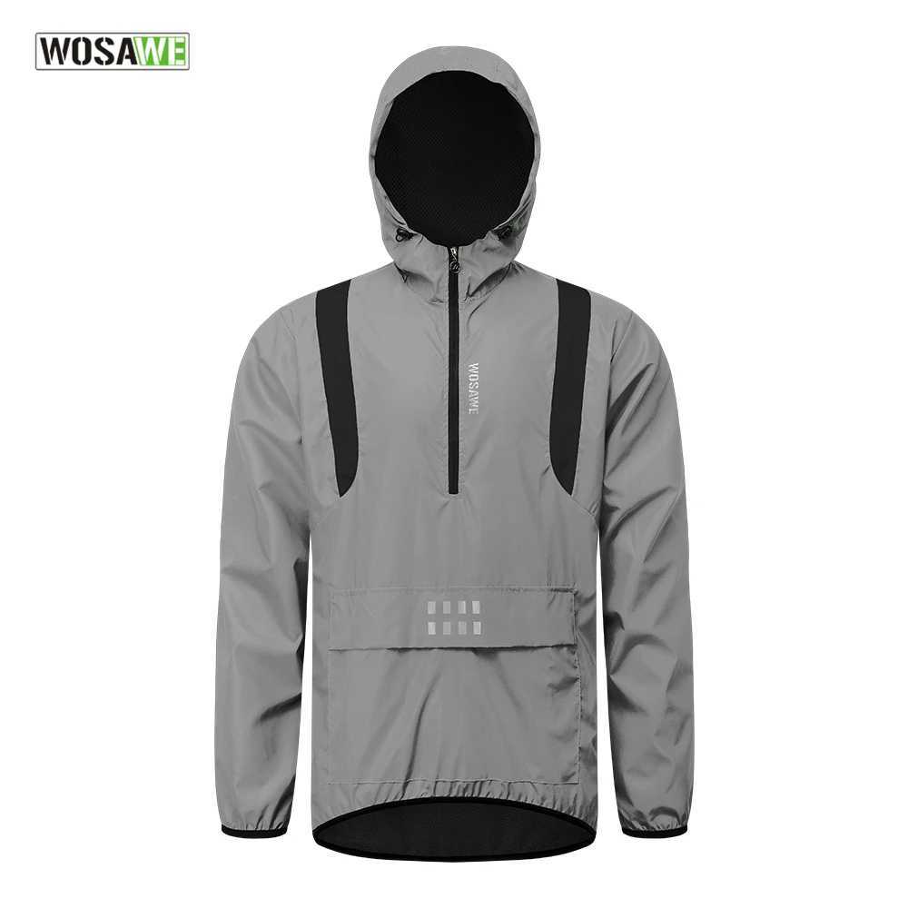 Men's Jackets WOSAWE Full Reflective Cycling Jacket Hooded Windbreaker Windproof Waterproof MTB Bicycle Clothes Wind Coat Road Bike Ride Tops z