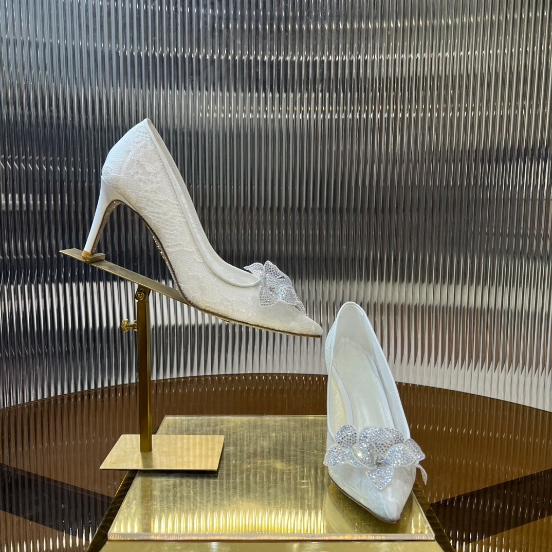 Mirror Master high quality designer shoes, new style high heel mesh upper with classic flower rhinestones, luxury leather shoes formal shoes