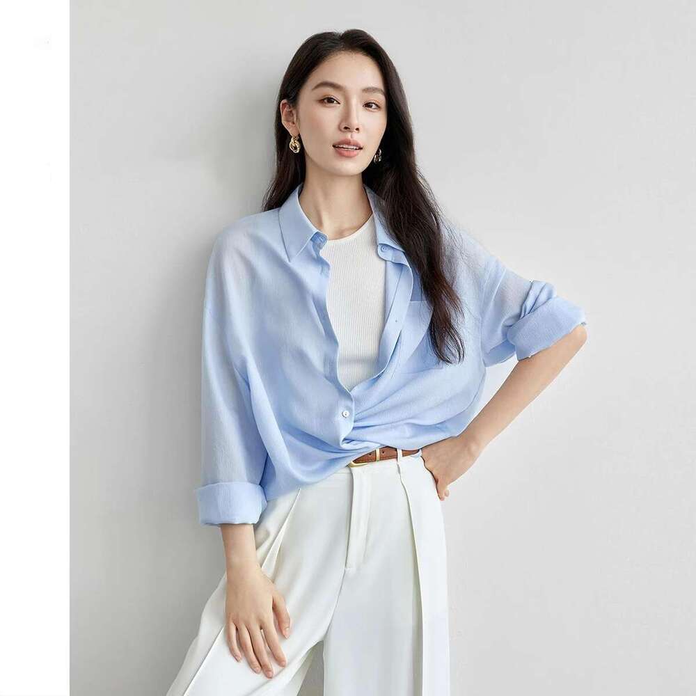 Casual Women's Shirt Solid Loose Fit Fashion Turn Down Collar Single Breasted Folds Blouses 2025 Spring New