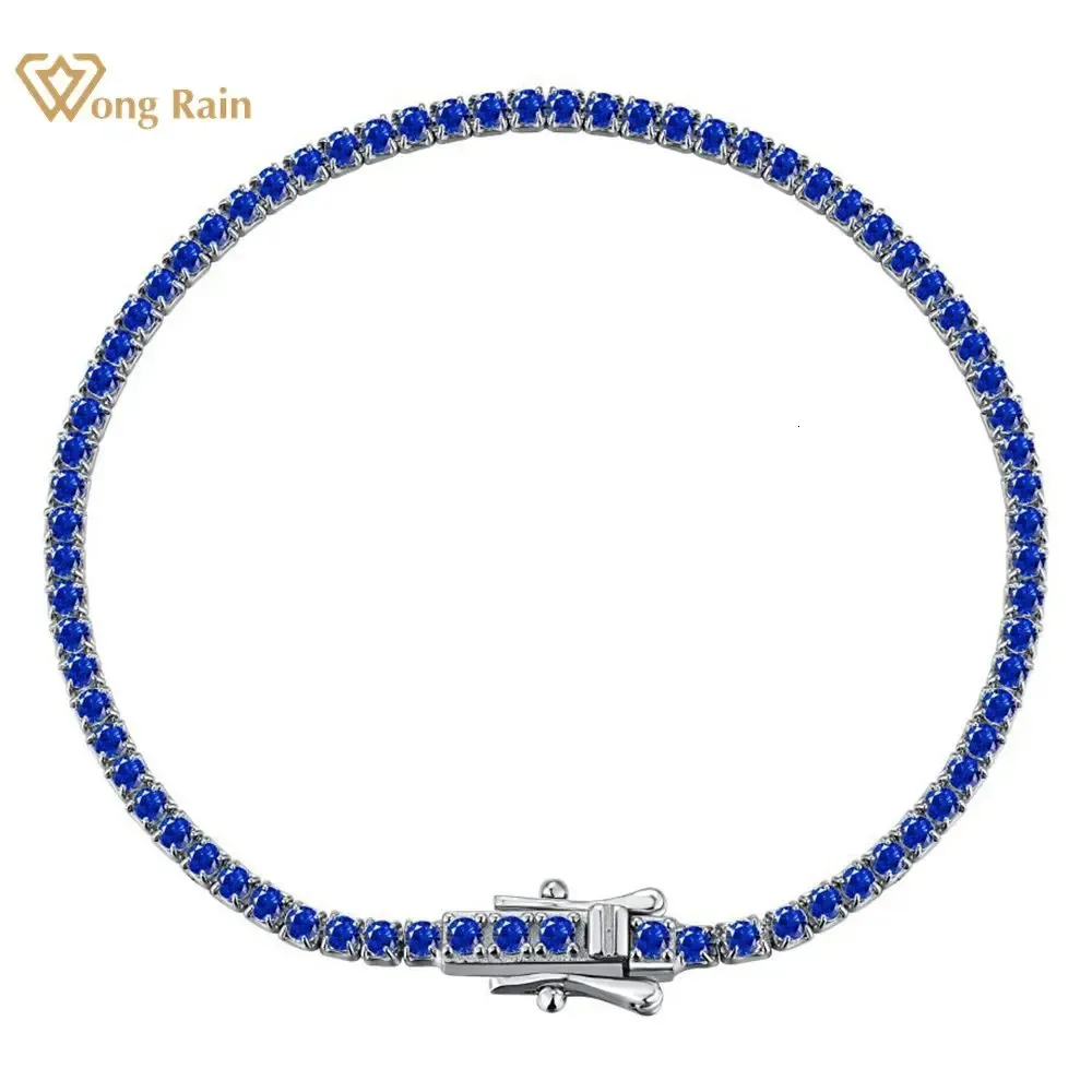 Sterling Silver Lab Sapphire Emerald Ruby Tennis Chain Bracelet Bangle for Men Women - 925 Silver High Carbon Diamonds