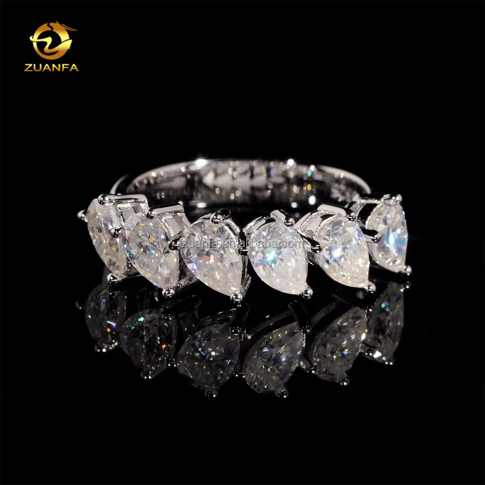 In Stock 925 Solid Silver Pass Diamond Tester White Gold Plated Bridal Ring Jewelry VVS1 Pear Moissanite Eternity Band Ring