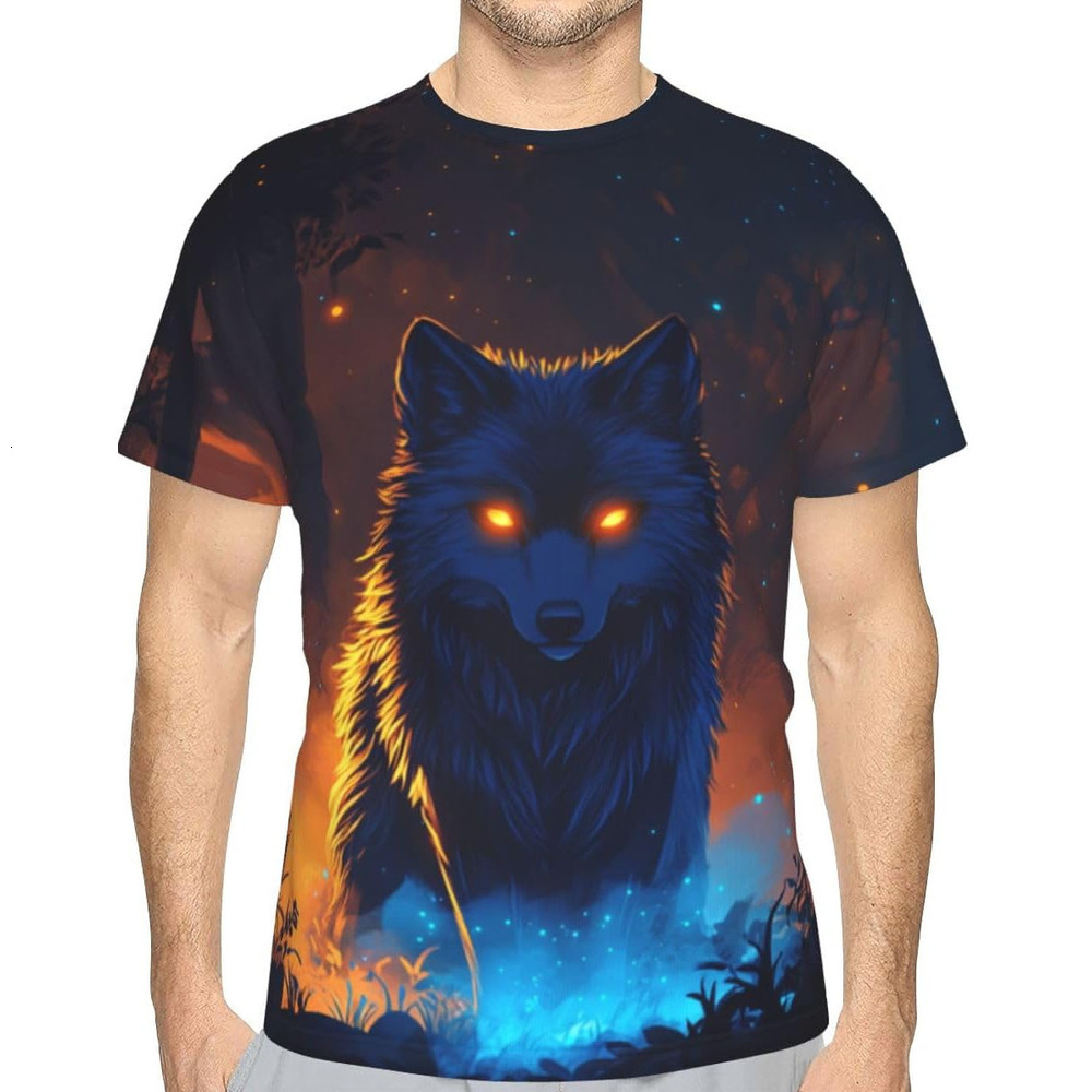 Mens T shirt Night Sky Wolf Unisex 3D Pattern Printed T-Shirts Black Wolf Graphic Summer Fashion Casual Top tee Casual tops summer clothes Handsome
