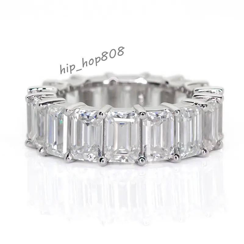 High Quality Hot Selling White Gold Plated Womens Emerald Cut Vvs Moissanite Eternal Ring