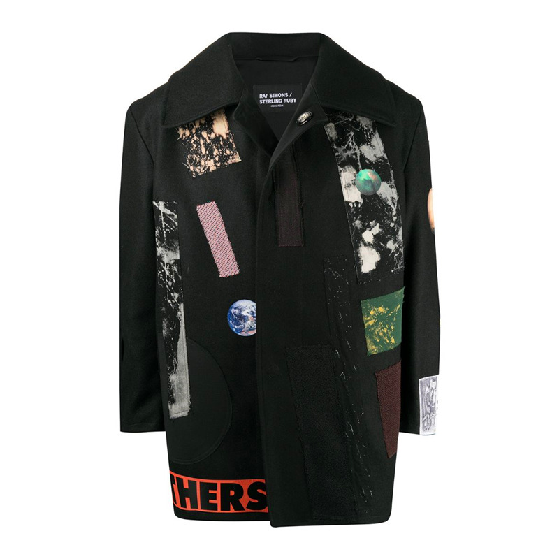 Men's Trench Coats RAFSIMONSSterlingRubYARCHIVE style splashed ink patch loose woolen coat