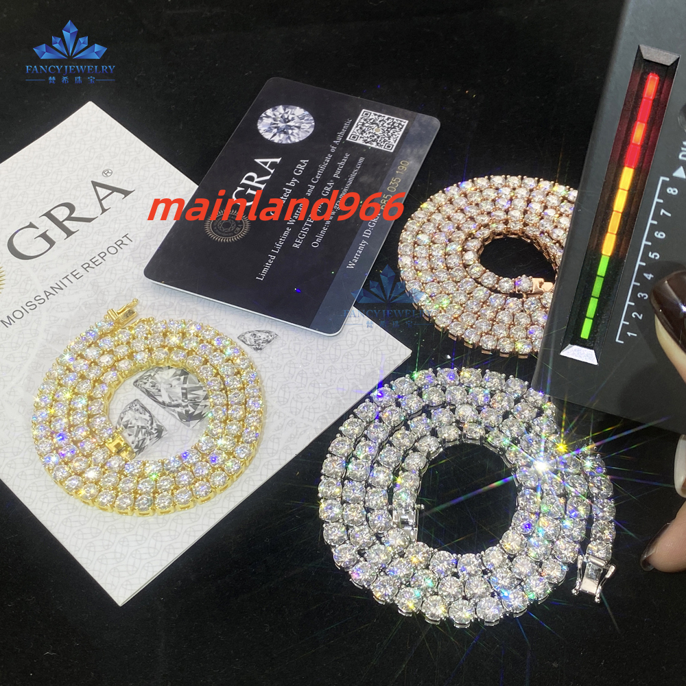 Wuzhou Factory Price Hip Hop Necklace GRA VVS Moissanite Tennis Link 2mm 3mm 4mm 5mm S925 Silver Moissanite Tennis Chain Jewelry