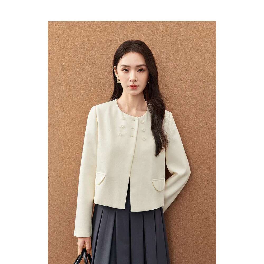 Korean Style Jackets For Women 2025 Spring New Straight Solid Double Breasted Shoulder Pad Short Outerwear