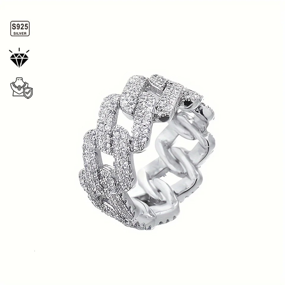 1pc S925 Sterling Silver with 5.4CT American Street Hip Hop Cuban Ring Unisex Gemstone Jewelry | Gifts for Mother | 250303