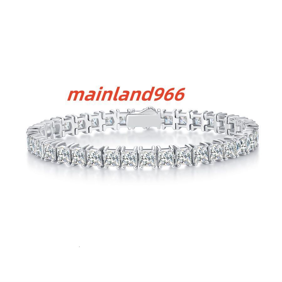 4MM Square Moissanite Tennis Bracelet - White Gold Plated 925 Silver D Color VVS1 Sparkling Chain Jewelry for Women