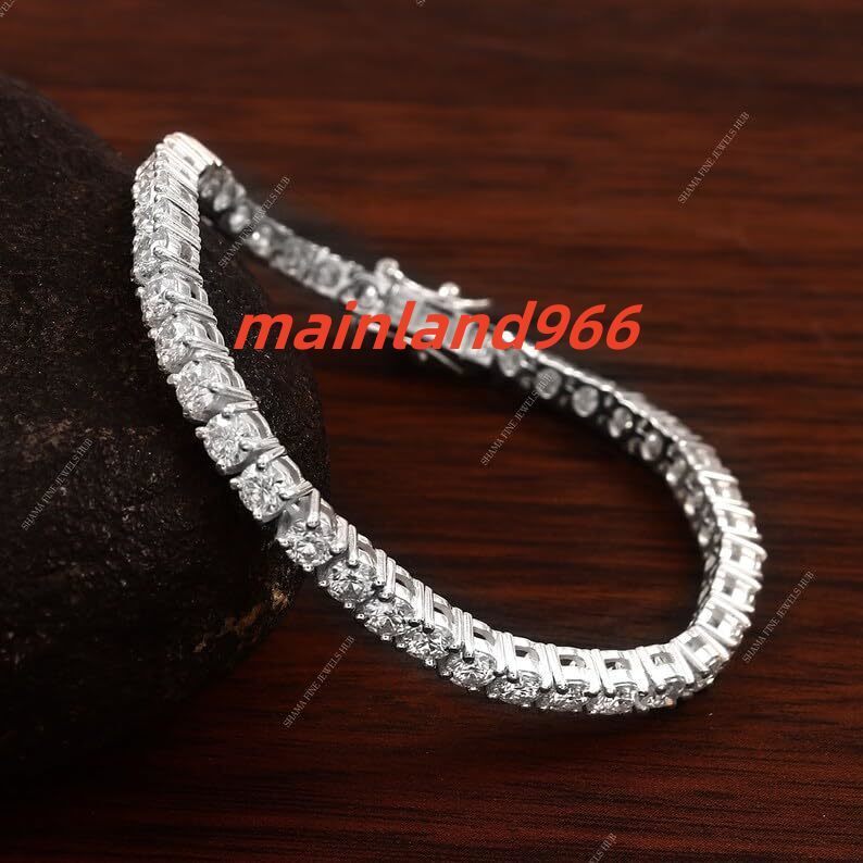 18k White Gold Plated 925 Silver 4.00MM D Color VVS 1 Moissanite Round Cut Tennis Chain Bracelet for Women
