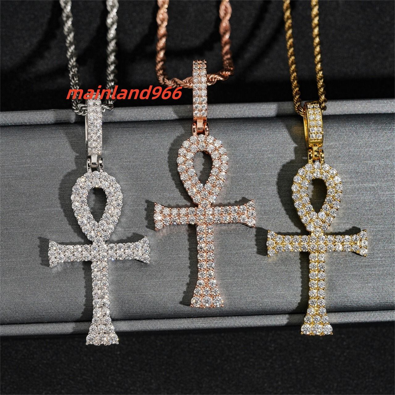 Personalized Necklace 925 Sterling Silver Hip Hop VVS Moissanite Diamond Ice Cross Pendant Chain with Certificate GRA
