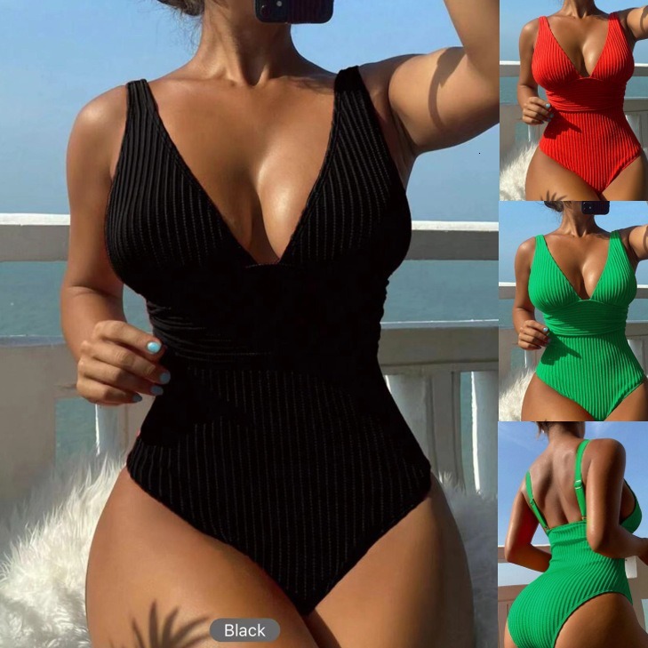 New V-neck Mesh Sequin Board with Solid Color One-piece Swimsuit Fashion Womens Swimsuit Womens Bikini